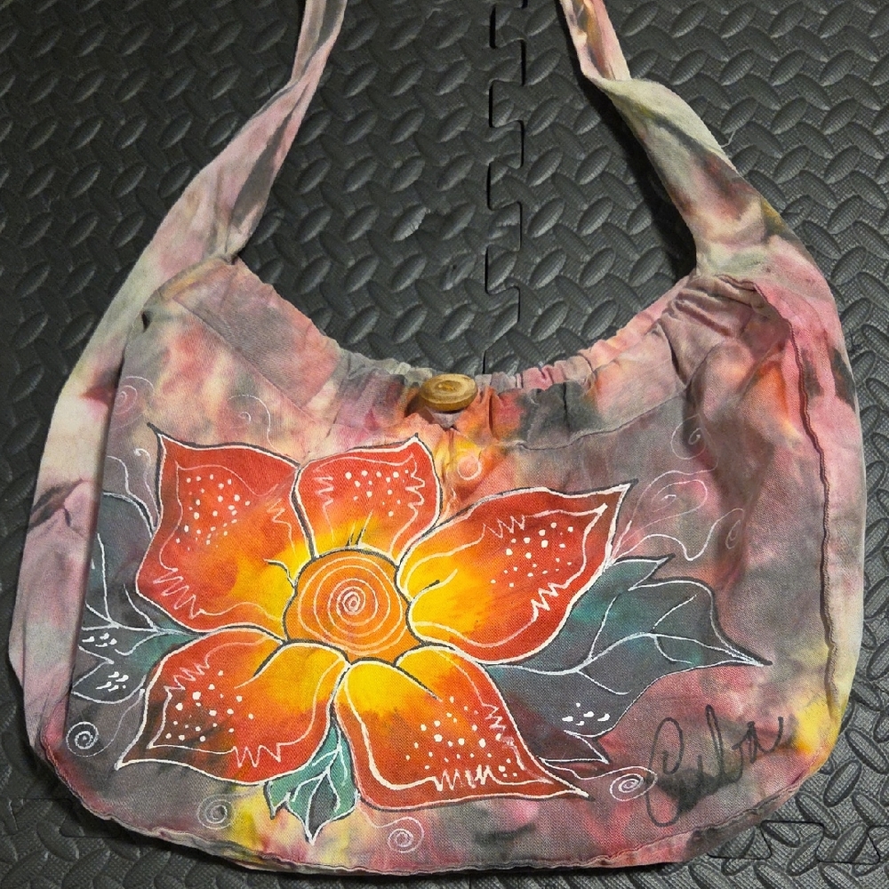 Artistic Floral Tie-Dye Hobo Bag